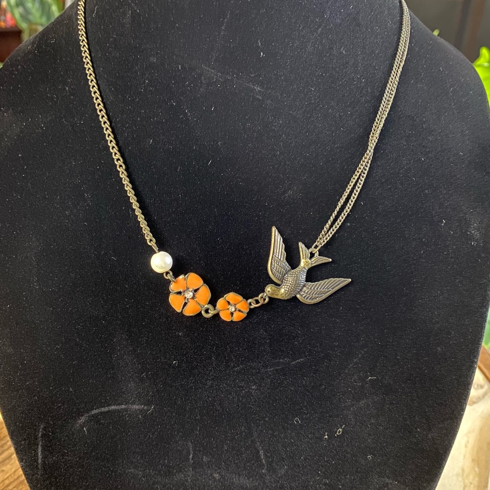 Brass dove flower necklace